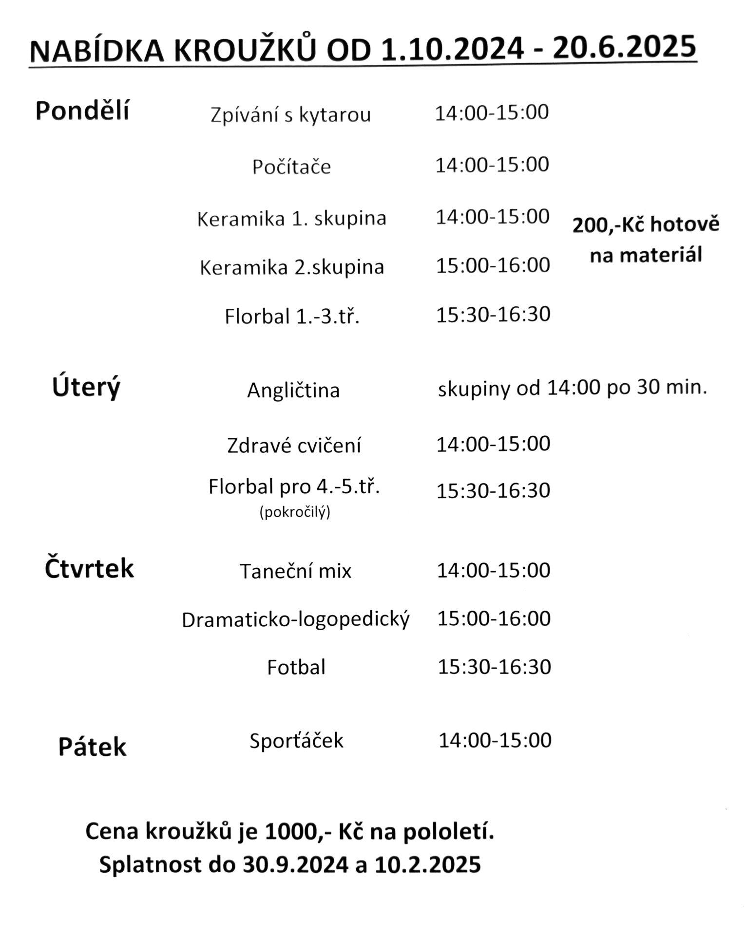 rozpis krouzku druzina 2024 25 - Kroužky